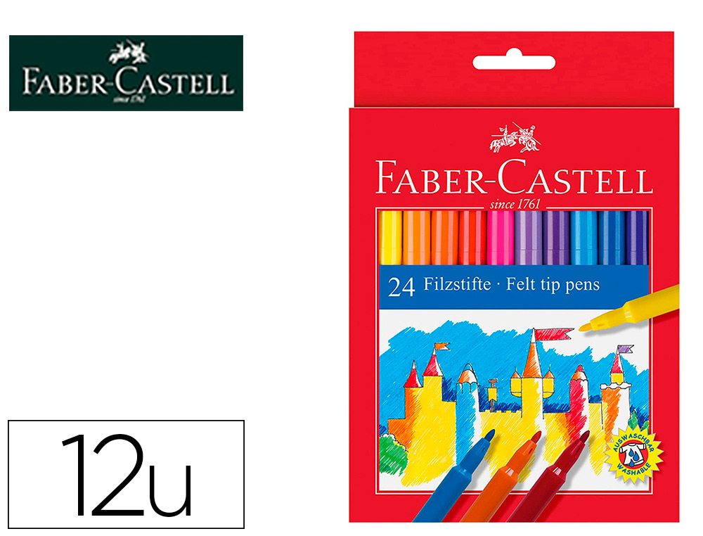 FEUTRE FABER CASTELL SCOLAIRE POINTE ROBUSTE CAPUCHON VENTIL LAVABLE COULEURS ASSORTIES TUI 12 UNITS