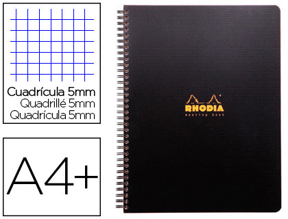 CAHIER RHODIACTIVE NOTEBOOK RELIURE INTÉGRALE NOIRE COUVERTURE PP A4+ 22,5X29,7CM 160 PAGES 90G 5X5MM MICROPERFORÉ
