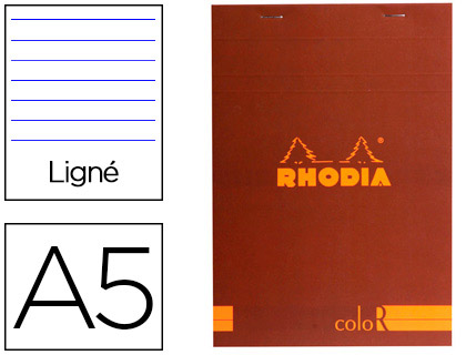 BLOC AGRAFÉ RHODIA COLOR N.16 A5 14.8x21CM COUVERTURE PELLICULÉE 70F 90G LIGNÉ MICROPERFORÉ COLORIS ROUILLE