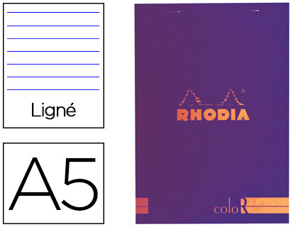 BLOC AGRAFÉ RHODIA COLOR N.16 A5 14.8x21CM COUVERTURE PELLICULÉE SAPHIR 70F 90G LIGNÉ MICROPERFORÉ SAPHIR