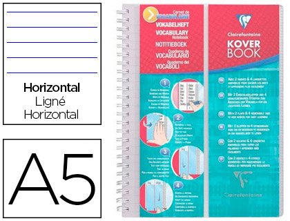 CARNET VOCABULAIRE CLAIREFONTAINE KOVER BOOK RELIURE INTÉGRALE COUVERTURE PP 2 RABATS A5 14,8X21CM 100 PAGES 90G LIGNÉ