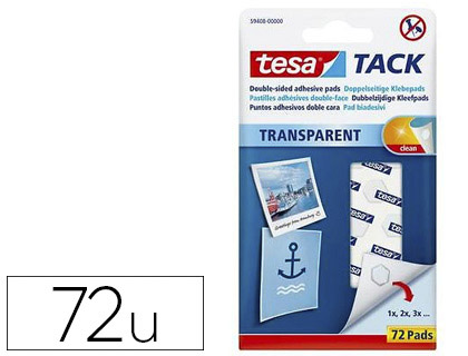 PASTILLE ADHÉSIVE TESA TACK UNIVERSAL PÂTE À FIXER SOUPLE COURT TERME TRANSPARENTE ÉTUI 72 UNITÉS