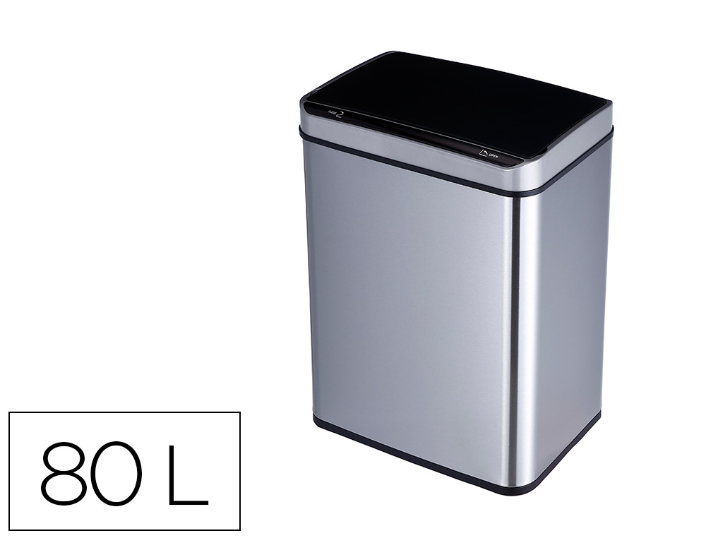 POUBELLE Q-CONNECT METALLIQUE OUVERTURE AUTOMATIQUE         CAPACITE 80L