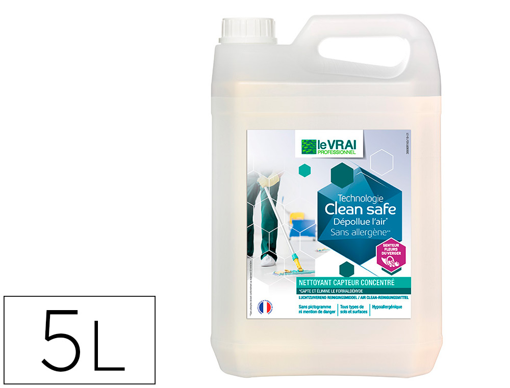 NETTOYANT CAPTEUR CONCENTRE LE VRAI PROFESSIONNEL CLEAN   SAFE SANS ALLERGENE NETTOIE   SANS MOUSSER SOLS BIDON 5L