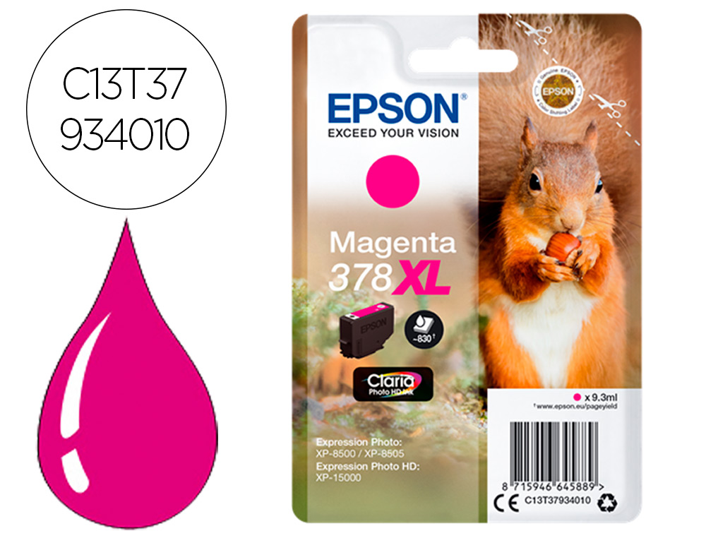 CARTOUCHE ENCRE EPSON 378XL XP-8605 / 8606 / XP-15000 /   XP-8500 / 8505 COULEUR        MAGENTA 830 PAGES