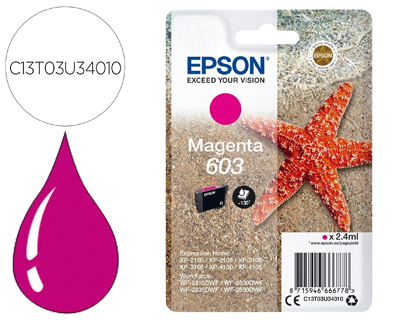 CARTOUCHE ENCRE EPSON  603 XP-2100 / 3100 / 4100 /       WF-2810 / 2830 / 2835 / 2850  COULEUR MAGENTA 130 PAGES