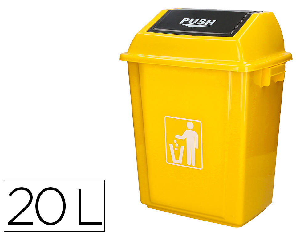 POUBELLE Q-CONNECT PLASTIQUE COUVERCLE BASCULANT OUVERTURE FACILE 2 POIGNEES 20L         340X240X450MM COLORIS JAUNE