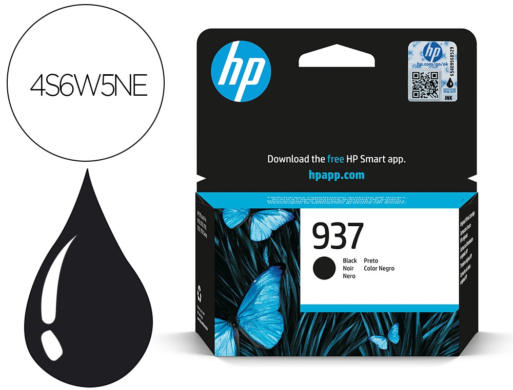 CARTOUCHE HP JET D'ENCRE ORIGINAL 937 4S6W5NE 1250     PAGES COLORIS NOIR