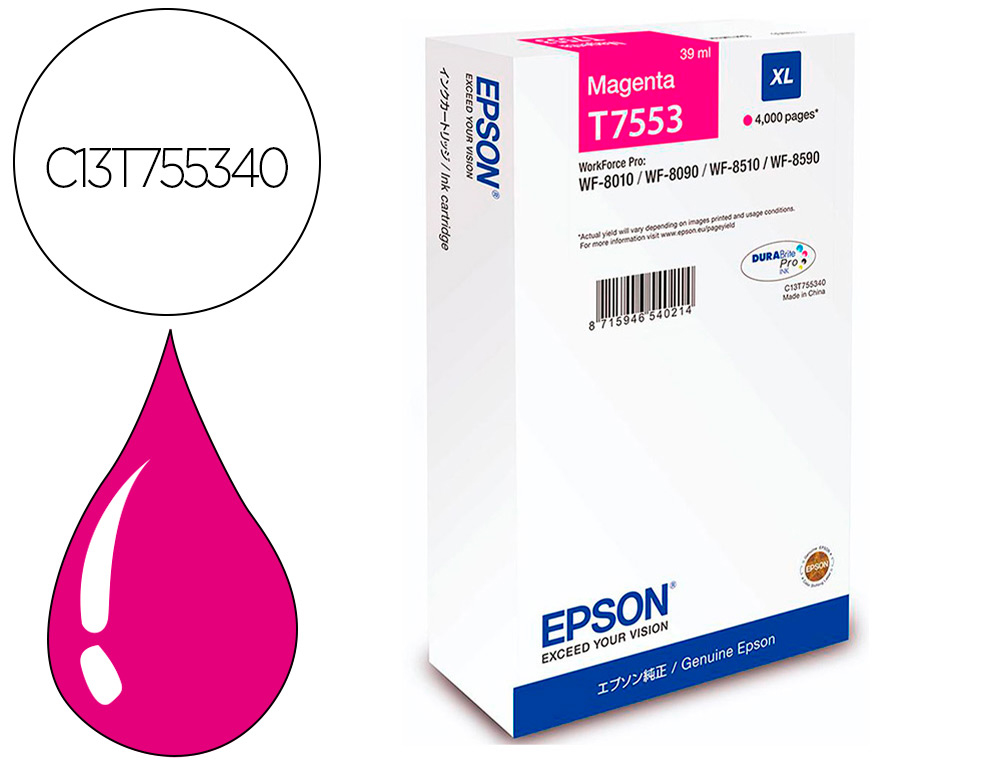 CARTOUCHE ENCRE  EPSONXL 4000P WF-8XXX MAGENTA