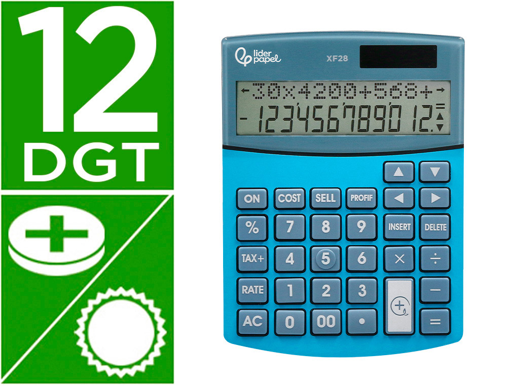 CALCULATRICE DE BUREAU LIDERPAPEL XF28 12 CHIFFRES   DOUBLE LIGNE COUTS VENTES     MARGE TAXES SOLAIRE ET PILES