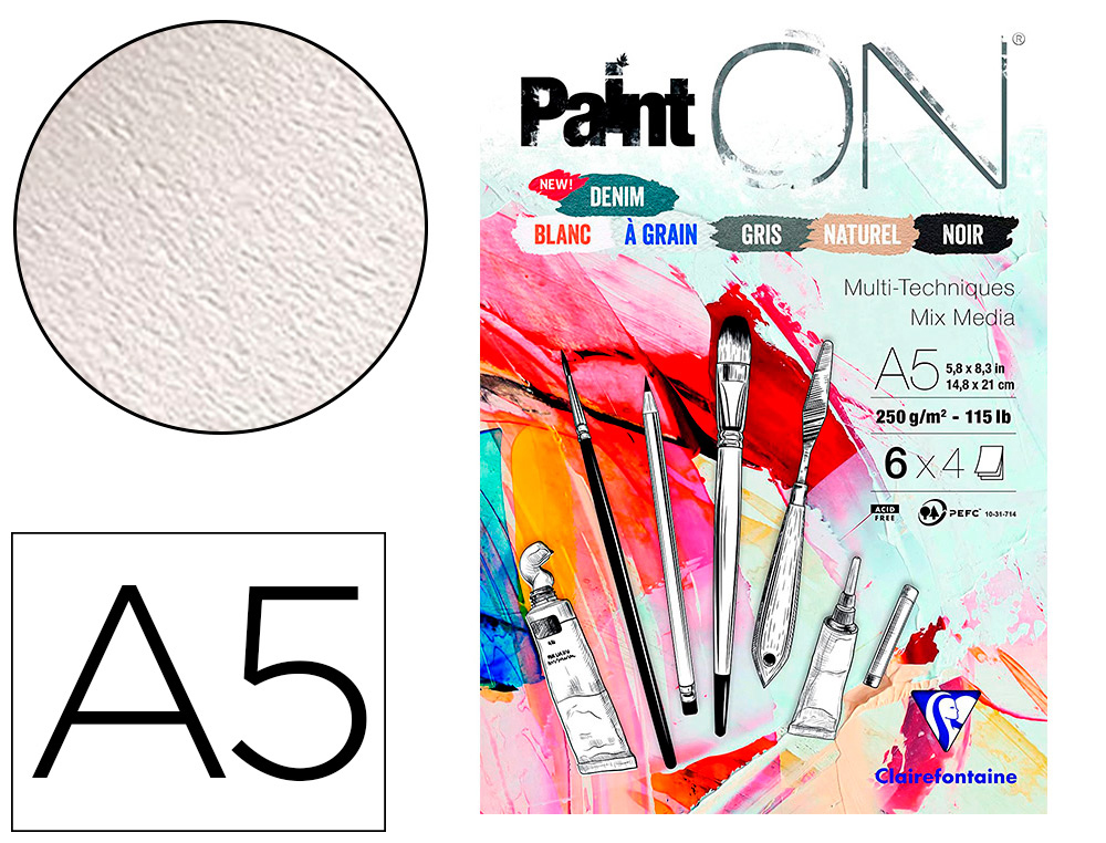 BLOC DESSIN PAINTON CLAIREFONTAINE A5 250GR       14,8X21CM 24F ASSORTIS