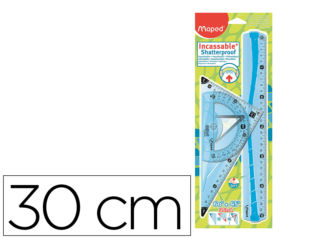 SET TRACAGE MAPED FLEX KIT 3 INSTRUMENTS INCASSABLE REGLE 30CM EQUERRE 60/21CM RAPPORTEUR 180/12CM ASSORTIS ALEATOIRE