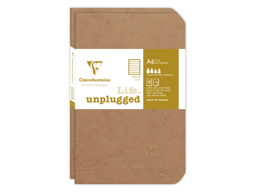 CARNET PIQUE CLAIREFONTAINE 90X140MM 96 PAGES REGLURE     LIGNEE COLORIS TABAC SET 2    UNITES