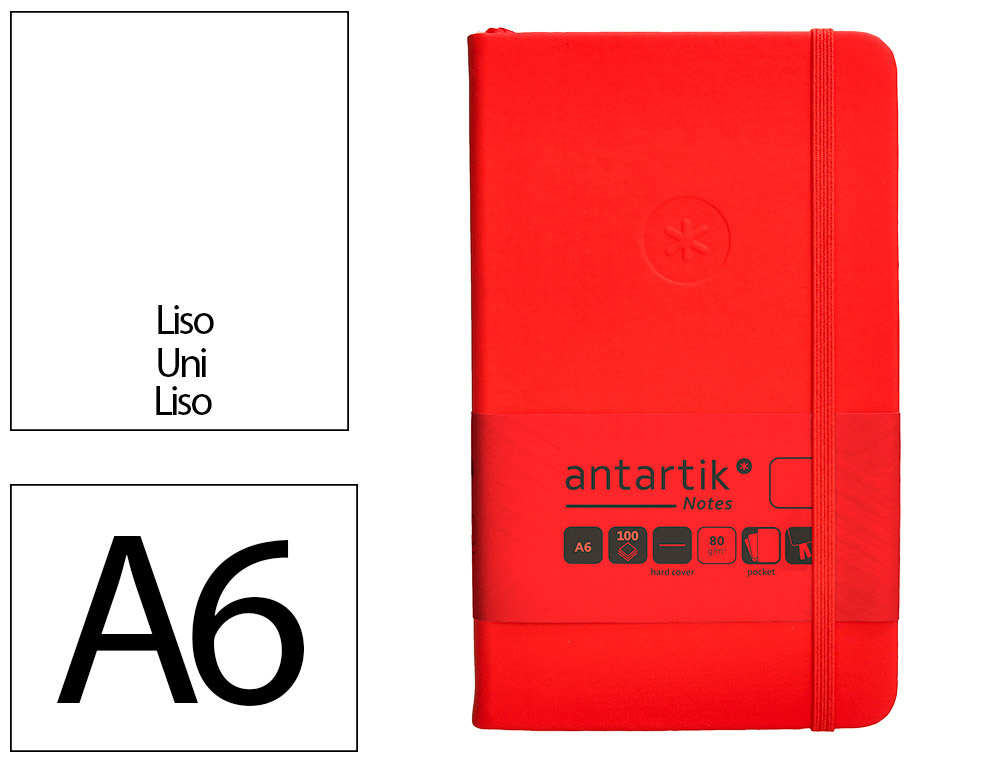 CARNET FERMETURE ELASTIQUE ANTARTIK NOTES COUVERTURE RIGIDE A6 PAPIER UNI IVOIRE 100 FEUILLES 80GR FSC COLORIS ROUGE