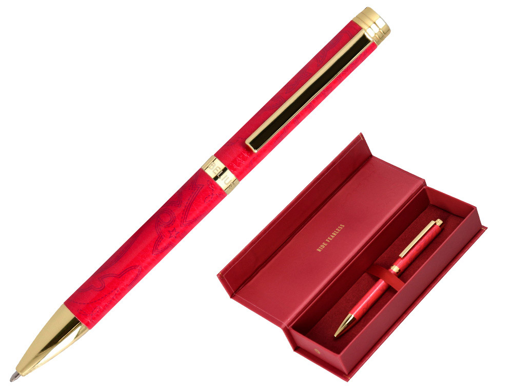 STYLO-BILLE BELIUS WILD WEST ALUMINIUM ENCRE BLEUE COLORIS BORDEAUX DORE BOITE DESIGN