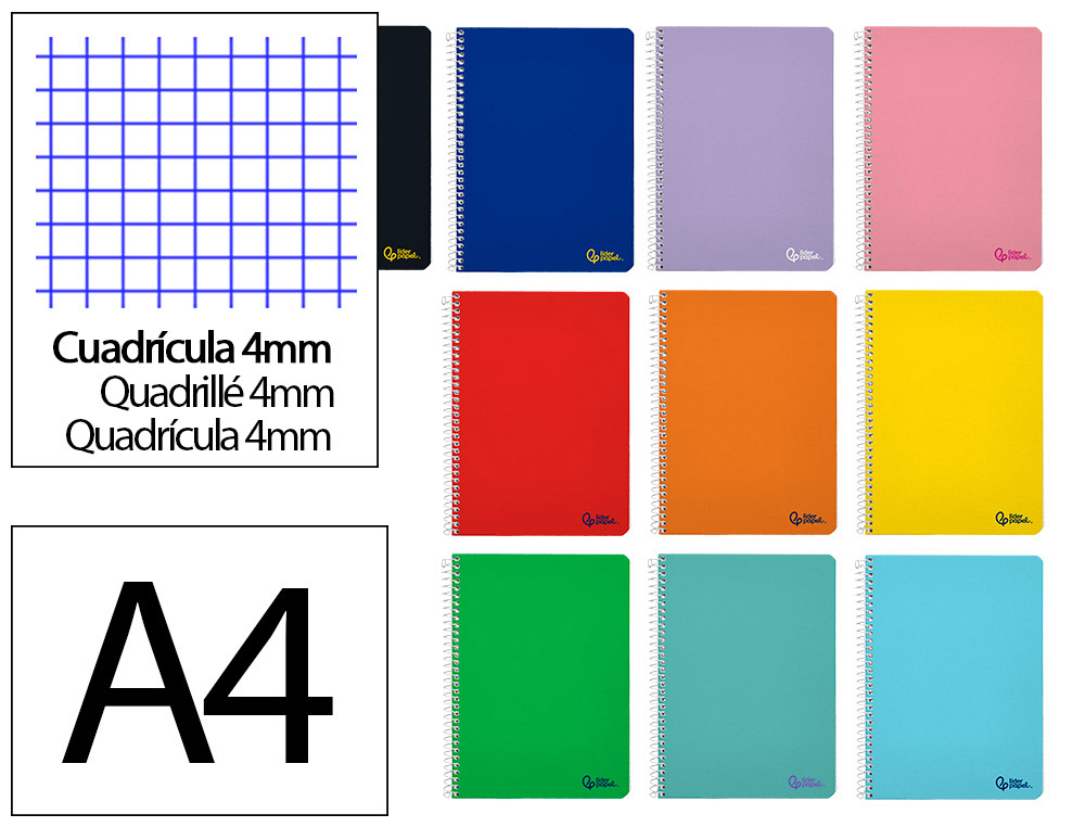 CAHIER SPIRALE LIDERPAPEL A4 SERIE SMART COUVERTURE        CARTONNEE SOUPLE 80F 75G/M2   5X5MM DOUBLE MARGE 4 TROUS