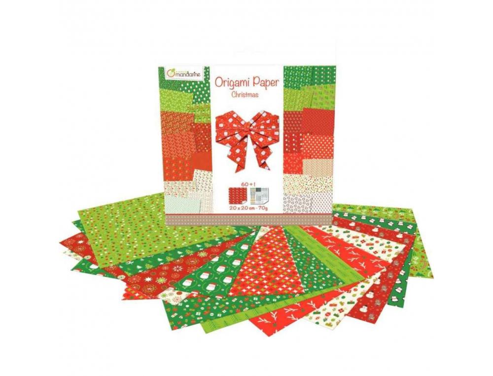 PAPIER ORIGAMI AVENUE MANDARINE DOUBLE FACE/UNI     20X20CM NOEL PAQUET 60        FEUILLES