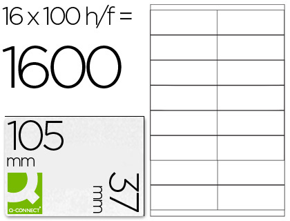 ÉTIQUETTE ADHÉSIVE Q-CONNECT 105X37MM COINS DROITS IMPRIMANTE JET D'ENCRE LASER COPIEUR BOÎTE 100 FEUILLES 1600 UNITÉS