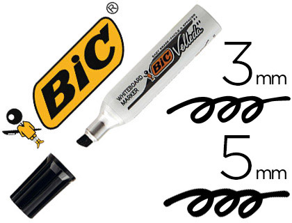MARQUEUR BIC VELLEDA 1781 EFFAÇABLE POINTE BISEAUTÉE 2MM ÉCRITURE 3/5MM ENCRE CÉTONE CORPS MÉTAL CAPUCHON VENTILÉ NOIR
