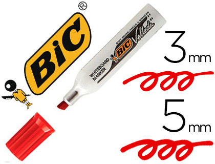 MARQUEUR BIC VELLEDA 1781 EFFAÇABLE POINTE BISEAUTÉE 2MM ÉCRITURE 3/5MM ENCRE CÉTONE CORPS MÉTAL CAPUCHON VENTILÉ ROUGE