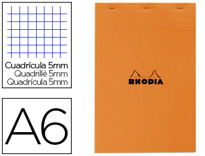 BLOC BUREAU RHODIA A6 PAPIER VÉLIN SURFIN COUVERTURE ENDUITE ENVELOPPANTE 105X148MM 80F DÉTACHABLES 80G 5X5MM ORANGE
