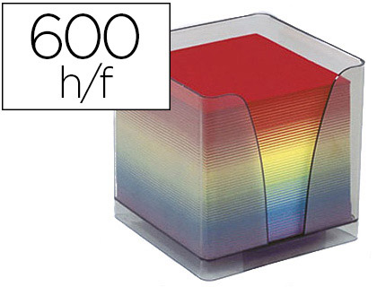 BLOC CUBE QUO VADIS PLEXIGLASS FUMÉ BOÎTE DISTRIBUTRICE BLOC PAPIER ENCOCHE PRÉHENSION 600F 80G ARC-EN-CIEL  24001