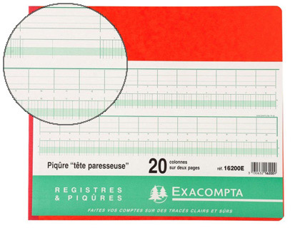MANIFOLD COMPTABLE EXACOMPTA PIQU TTE PARESSEUSE 270X320MM HORIZONTAL 28 LIGNES 80 PAGES 20 COLONNES/2 PAGES