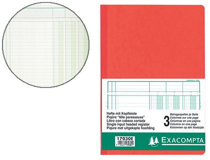 MANIFOLD COMPTABLE EXACOMPTA PIQU TTE PARESSEUSE 297X210MM VERTICAL 34 LIGNES 80 PAGES 3 COLONNES/PAGE