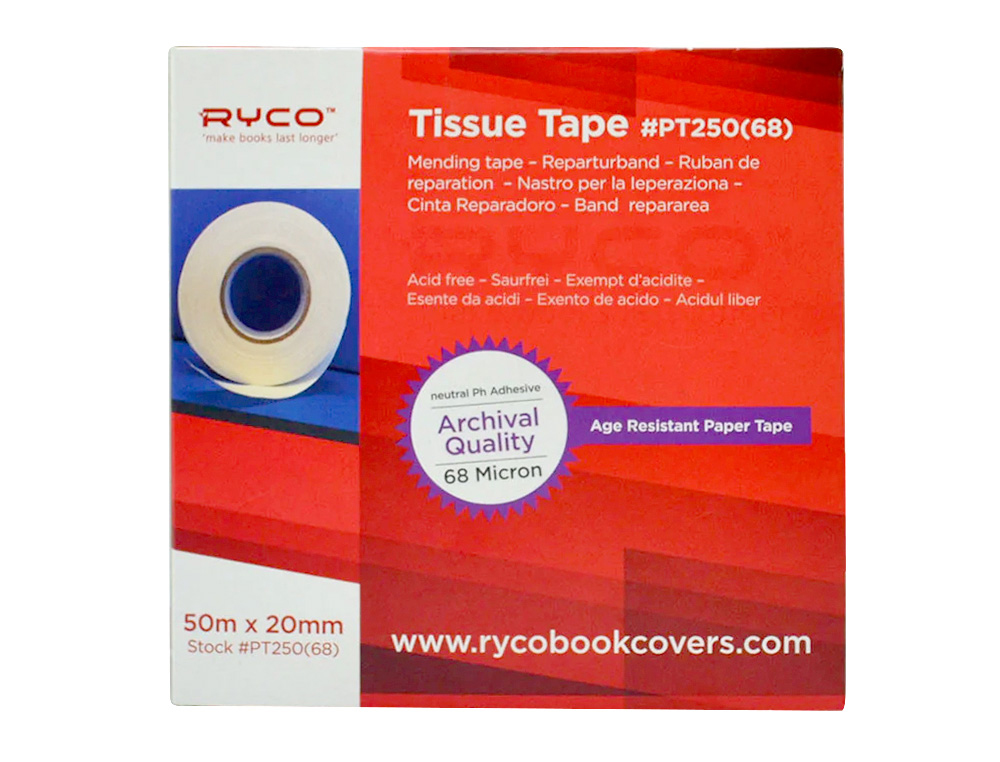 RUBAN RÉPARATION RYCO ADHÉSIF OPAQUE EXTRA BLANC 680 MICRONS DÉVIDOIR 50MX20MM