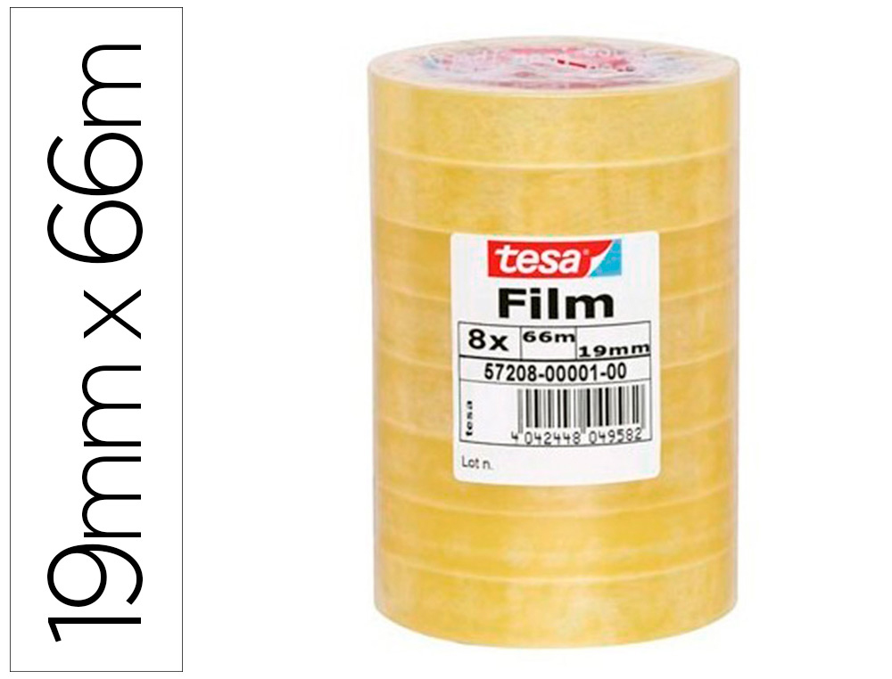 RUBAN ADHÉSIF TESA POLYPROPYLÈNE DÉROULEMENT SILENCIEUX 19MMX66M TOUR 8 ROULEAUX