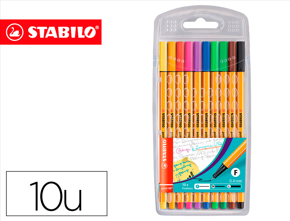 STYLO-FEUTRE STABILO POINT 88 CRITURE FINE 0.4MM 1000M POINTE GAINE MTAL POCHETTE 10 COLORIS ASSORTIS