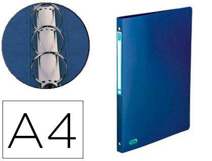 CLASSEUR OXFORD MEMPHIS 4 ANNEAUX RONDS 15MM POLYPROPYLÈNE 5/10E TOUCHER SATINÉ DOS 20MM ÉTIQUETTE DOS COLORIS BLEU