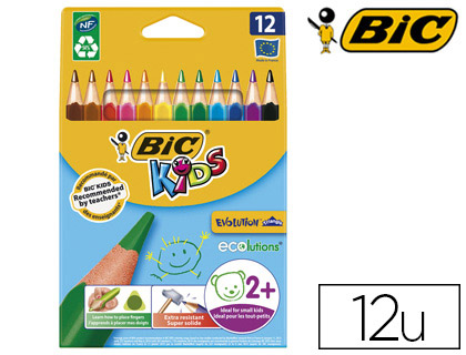 CRAYON COULEUR BIC KIDS EVOLUTION RÉSINE SYNTHÈSE 140MM TRIANGLE GROS MODULE RÉSISTE MORDILLAGE ÉTUI CARTON 12 UNITÉS