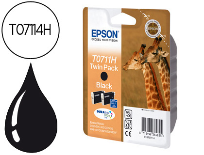 CARTOUCHE EPSON T0711 JET D'ENCRE C13T07114H10 PACK 2 ENCRES COULEUR NOIR 2X400P
