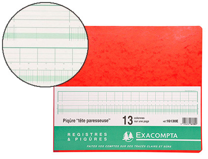 MANIFOLD COMPTABLE EXACOMPTA PIQU TTE PARESSEUSE 320X250MM VERTICAL 31 LIGNES 80 PAGES 13 COLONNES/PAGE