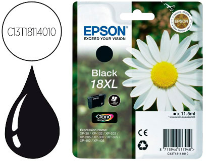 CARTOUCHE EPSON T1811 JET D'ENCRE C13T18114010 COULEUR NOIR HAUTE CAPACIT 470P