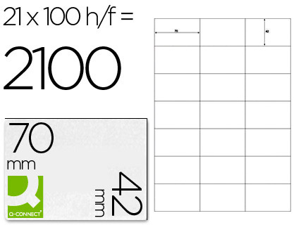 ÉTIQUETTE ADHÉSIVE Q-CONNECT 70X42MM COINS DROITS IMPRIMANTE JET D'ENCRE LASER COPIEUR BOÎTE 100 FEUILLES 2100 UNITÉS