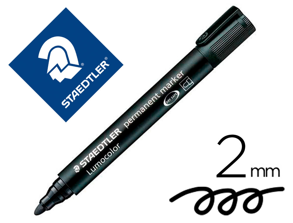 MARQUEUR STAEDTLER PERMANENT DRY SAFE LUMOCOLOR POINTE OGIVE RECHARGEABLE RÉSISTANT EAU CORPS NOIR ENCRE NOIRE