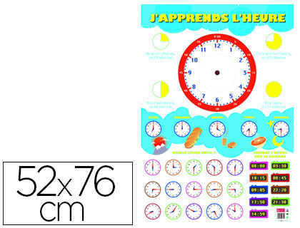POSTER BOUCHUT GRANDRÉMY J' APPRENDS L'HEURE 52X76CM 150G PELLICULÉ EFFAÇABLE À SEC