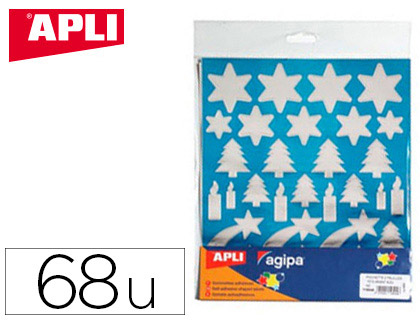 GOMMETTE NOËL APLI AGIPA COLORIS ARGENT FOND BLEU POCHETTE 68 UNITÉS