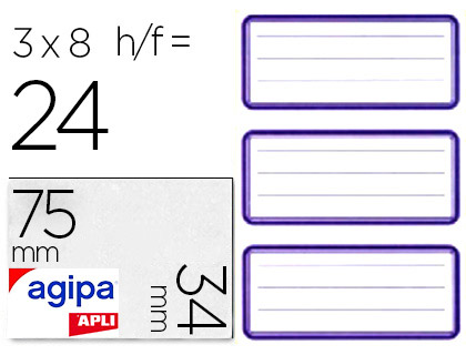 ÉTIQUETTE ADHÉSIVE APLI AGIPA 34X75MM LIGNÉE COLORIS BLEU POCHETTE 24 UNITÉS