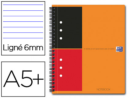CAHIER NOTEBOOK OXFORD OPTIK PAPER COUVERTURE RIGIDE A5+ 16,9X21CM 160 PAGES LIGNÉ FEUILLES DÉTACHABLES PERFORÉES ORANGE