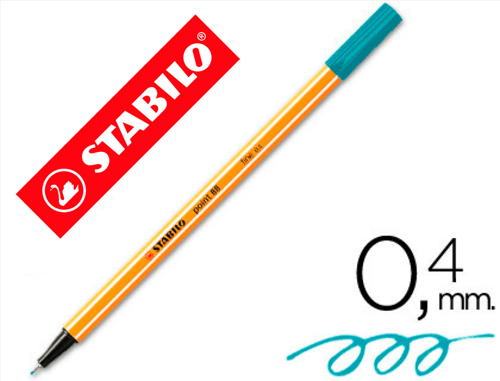 STYLO-FEUTRE STABILO POINT 88 ÉCRITURE FINE 0.4MM 1000M POINTE GAINÉE MÉTAL CORPS HEXAGONAL COLORIS TURQUOISE
