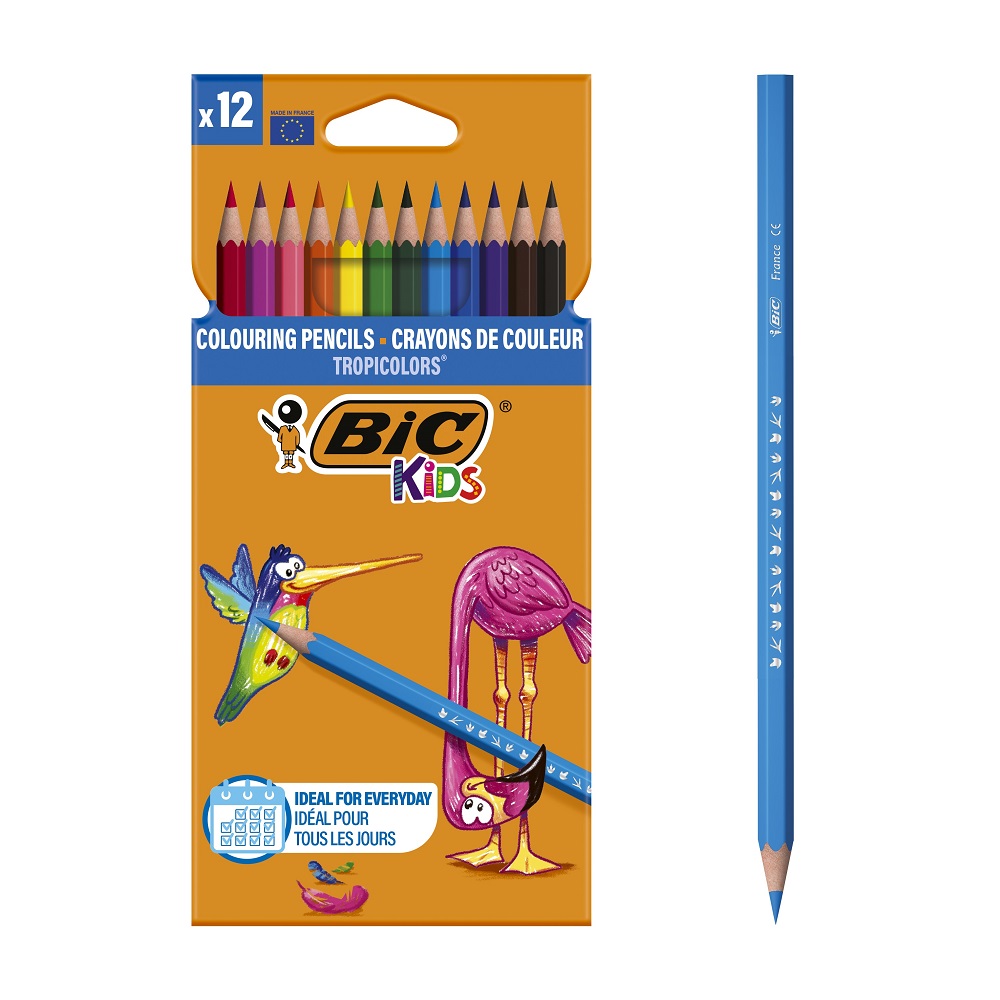CRAYON COULEUR BIC KIDS TROPICOLORS 2 175MM MINE RSISTANTE PIGMENTE LARGE PALETTE COLORIS VIFS TUI CARTON 12 UNITS