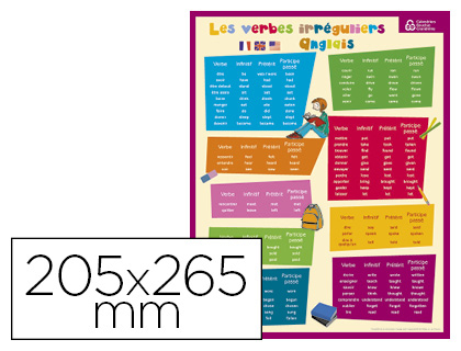FICHE MÉMO BOUCHUT CARTON SOUPLE PELLICULÉ 25G VOCABULAIRE ET VERBES IRRÉGULIERS ANGLAIS RECTO/VERSO 20,5X26,5CM