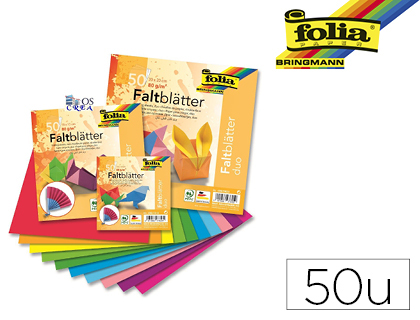 FEUILLE PAPIER FOLIA DOUBLE FACE 80G/M2 150X150MM 10 COULEURS ASSORTIES PAQUET 50 UNITS
