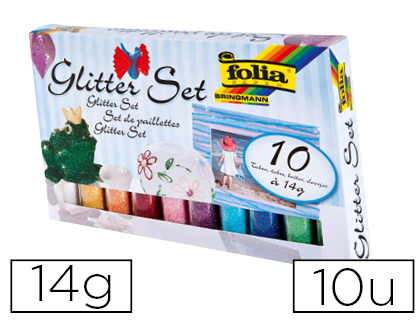POUDRE PAILLETE FOLIA TUBE 14G 10 COULEURS ASSORTIES 10 UNITS