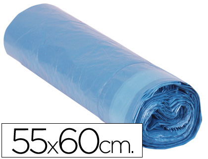SAC POUBELLE DOMESTIQUE 55X60CM LIENS COULISSANTS CALIBRE 120 CAPACIT 23L COLORIS BLEU ROULEAU 20 UNITS