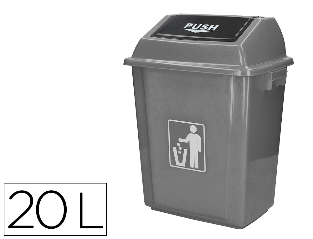 POUBELLE Q-CONNECT PLASTIQUE COUVERCLE BASCULANT OUVERTURE FACILE 2 POIGNES 20L 340X240X450MM COLORIS GRIS
