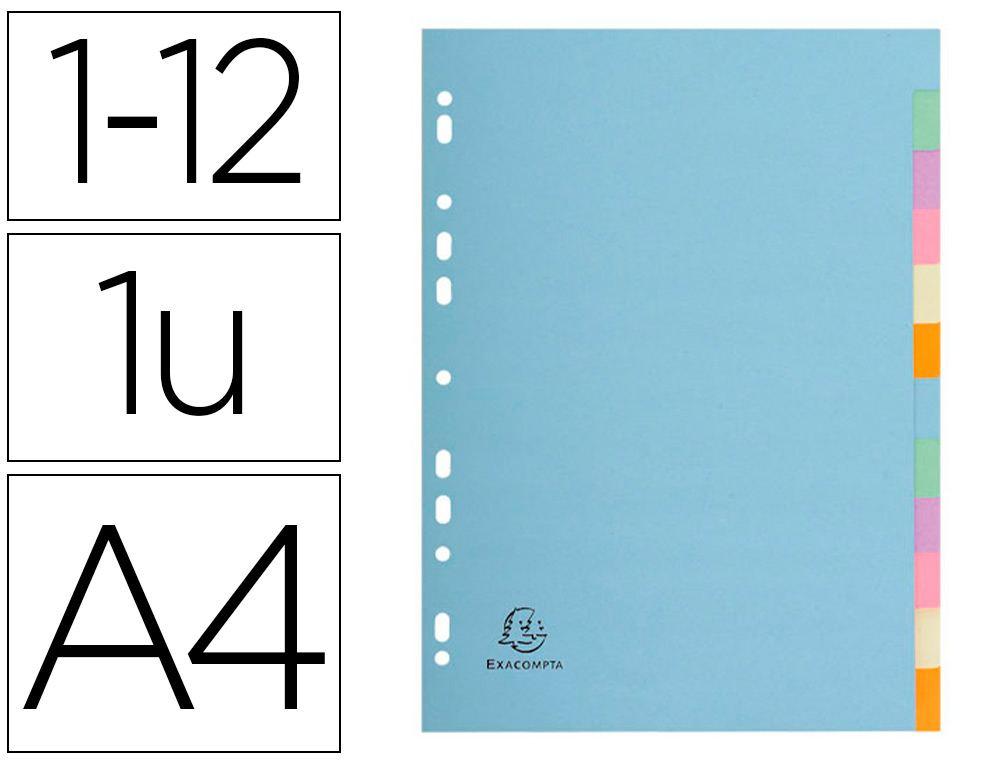 INTERCALAIRE EXACOMPTA FOREVER CARTE RECYCLÉE 170G 12 TOUCHES A4 TEINTES PASTEL